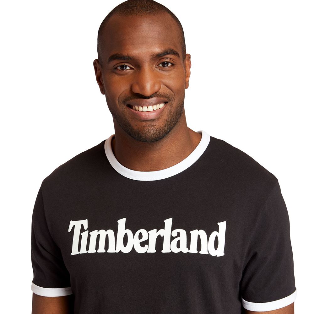 Timberland Mens T-Shirts TBL® Linear Logo Ringer - Black - India GU3825791